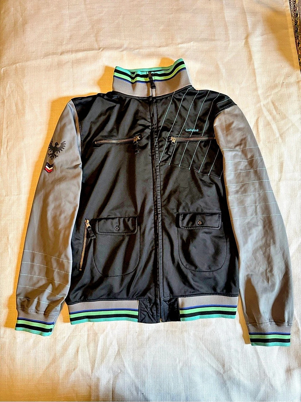Cafèine Men's Black & Gray Graphic Bomber Jacket XL